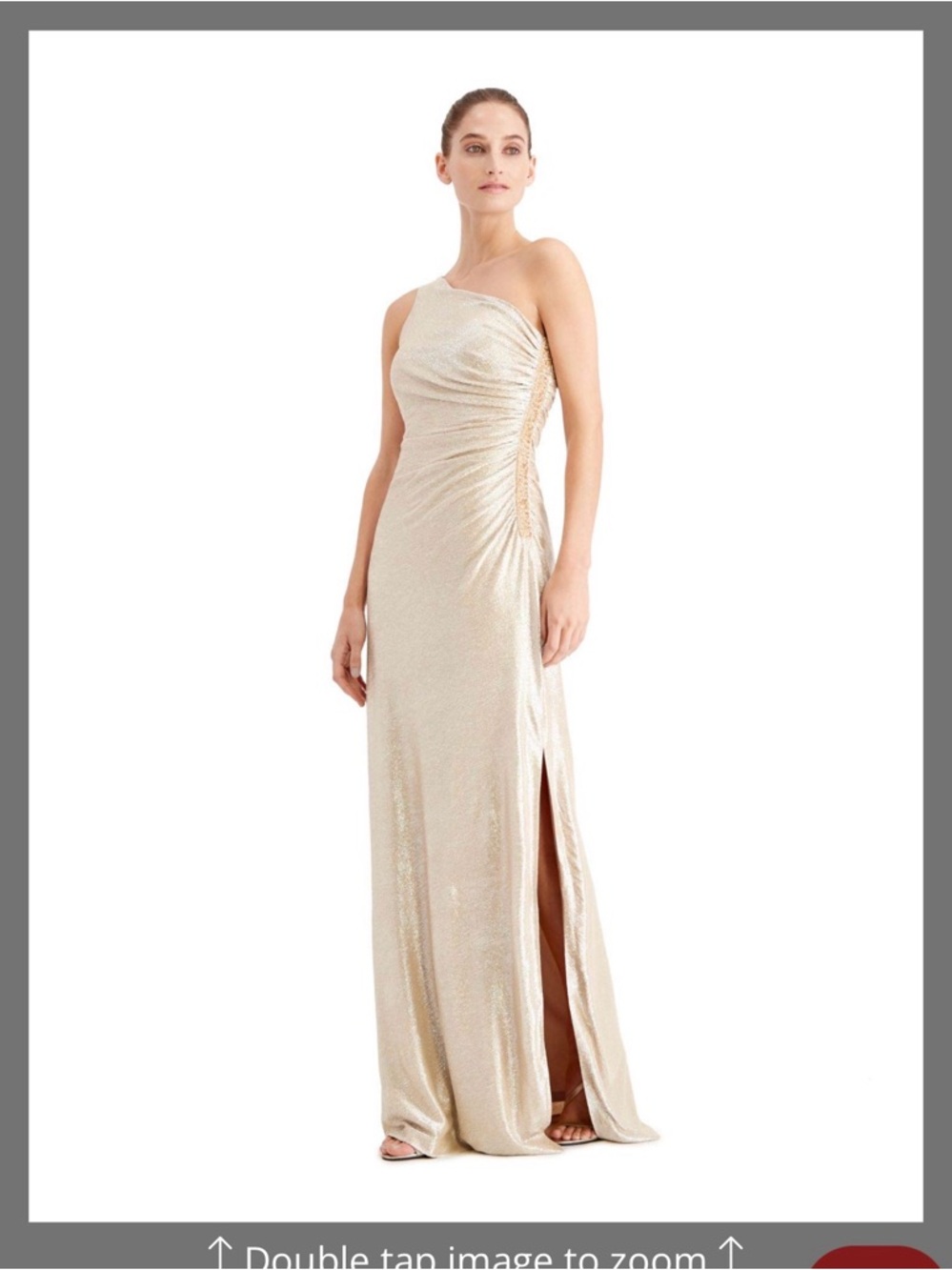 Calvin Klein One-Shoulder Champagne Evening Gown with Side Slit